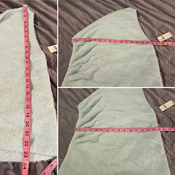By Anthropologie One-Shoulder Eyelash Sweater Tank Sky Mint Green L NWT - Picture 13 of 13